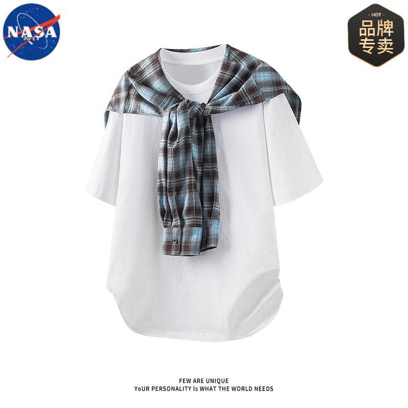 NASAOVER Couple Casual High Street Cape Short Sleeve Two-Piece Set Men's Summer Loose Trendy Fashion T-Shirt Top