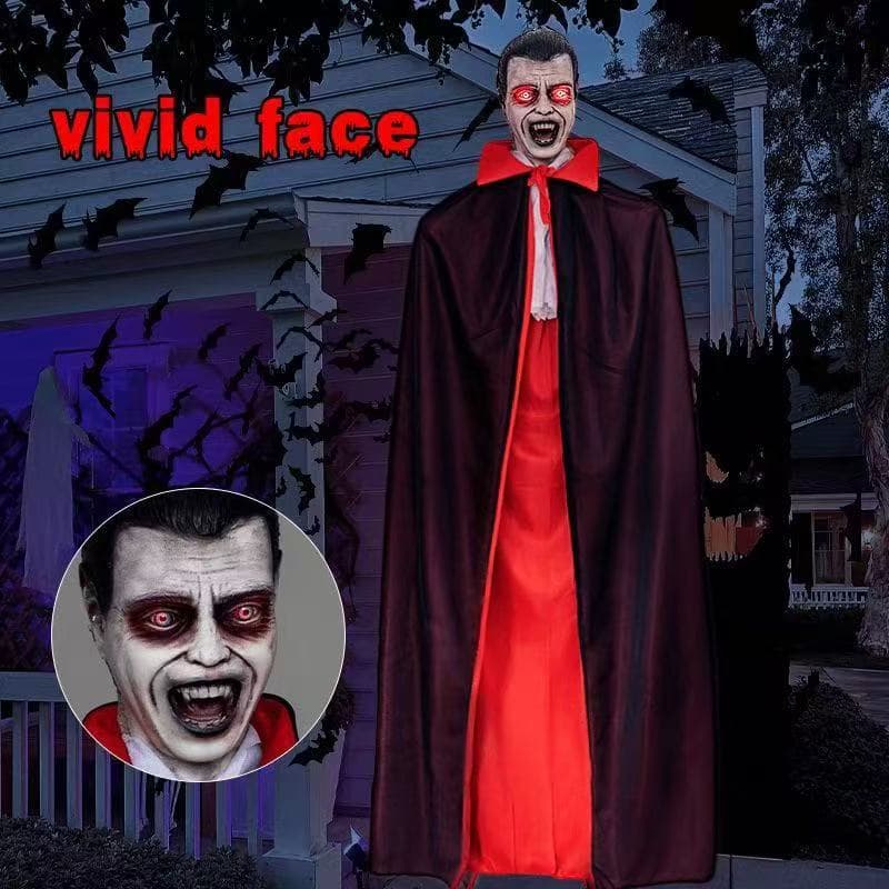 Vampire Halloween Hanging Ghost Horror Decoration Sound-Activated Glowing Sound Vampire Cape Latex Head Scary Costume