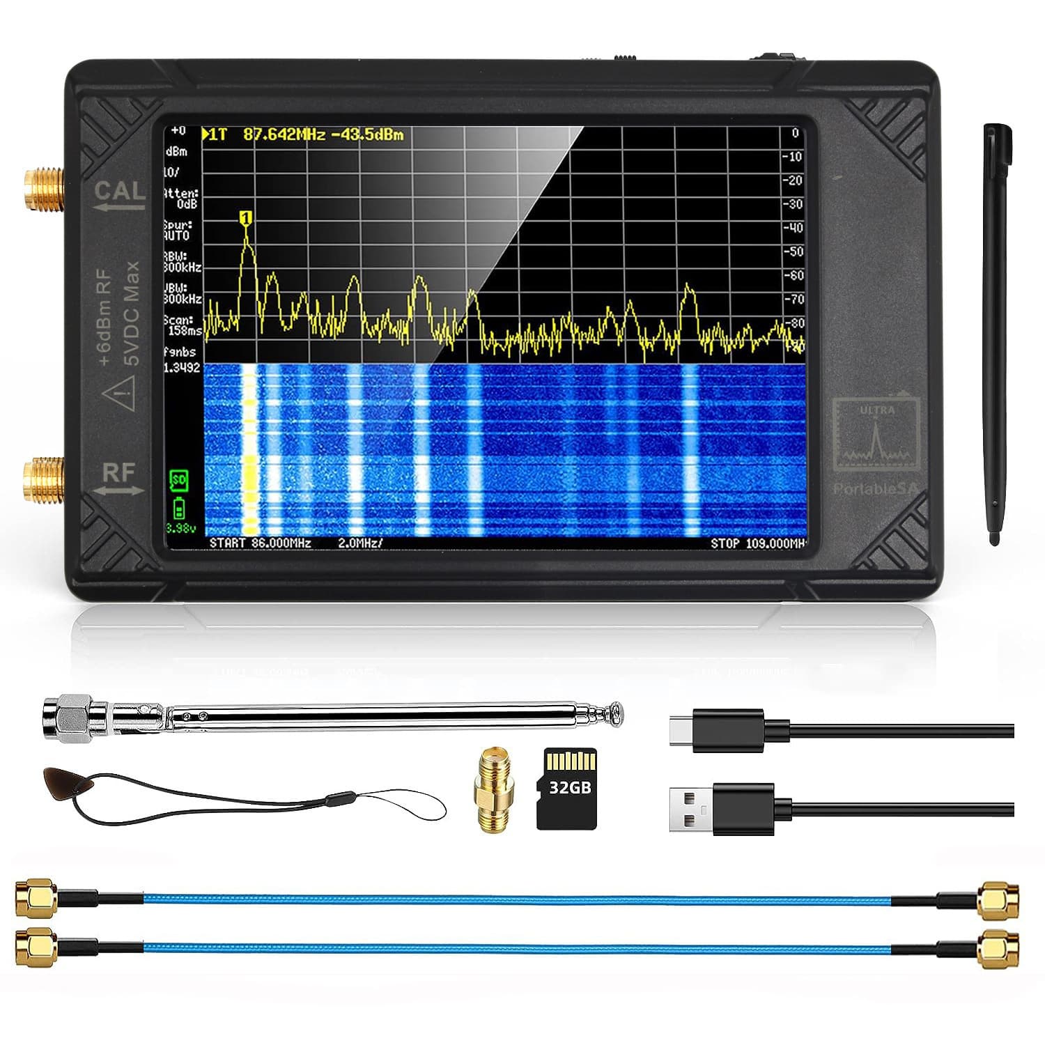Handheld Spectrum Analyzer 4-inch Touchscreen ULTRA PortableSA with 32GB 100kHz - 5.3GHz