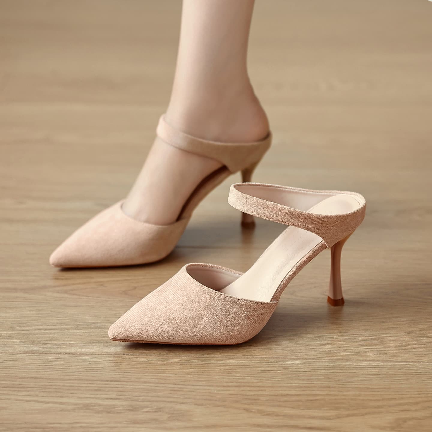 2026 New Pointed Thin Heel High Heels Large Size Wide Fit Open Back Sandals Women's Shoes Small Size Shallow Mouth Versatile