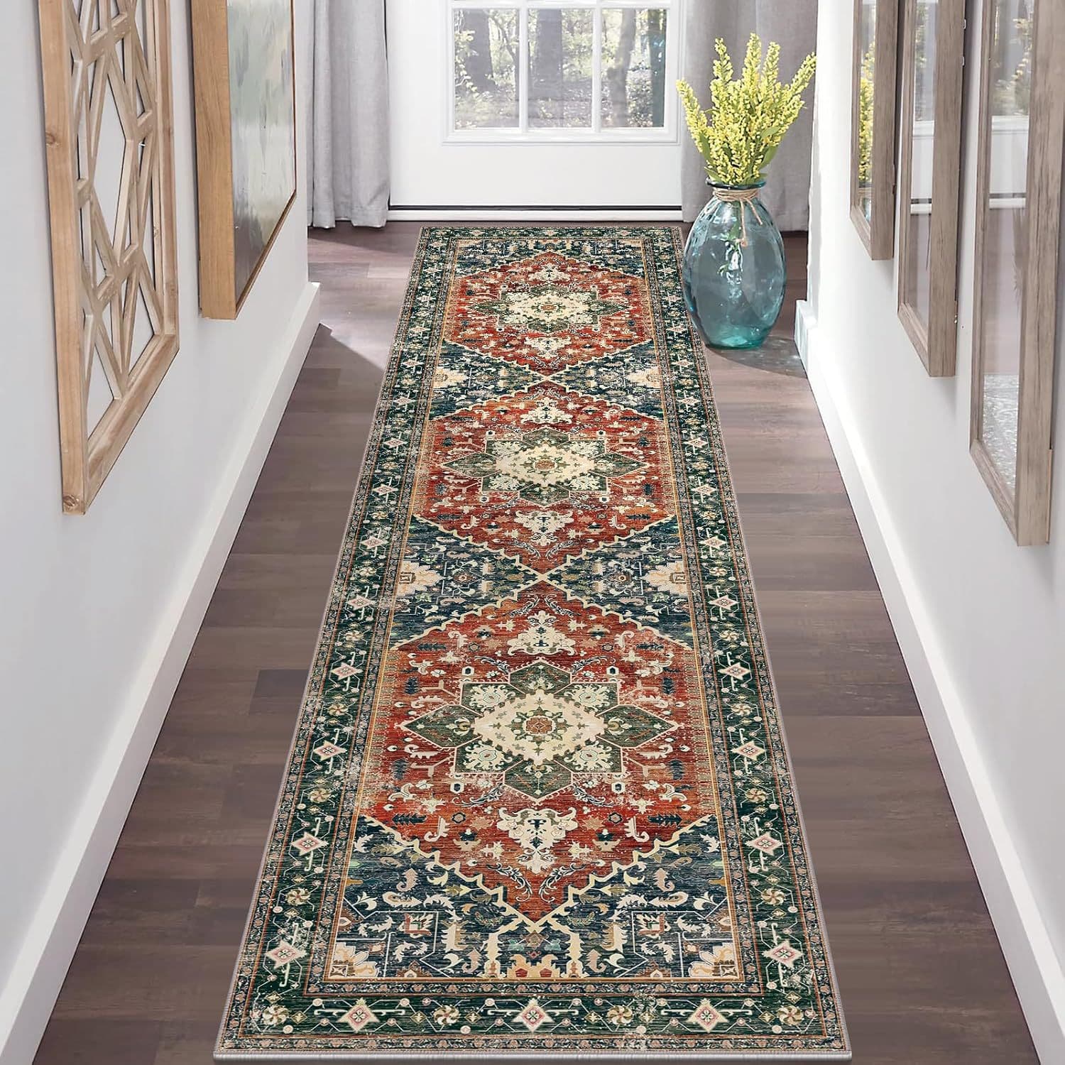Cross-Border Bohemian Style Hallway Rug Dirt-Resistant Easy-Clean Home Sofa Carpet Bedroom Non-Slip Bedside Rug Carpet