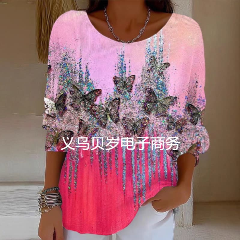 Overseas Cross-border 3D Digital Print Women's Round Neck Half Sleeve T-Shirt Loose Fit Women's T-Shirt Source Factory