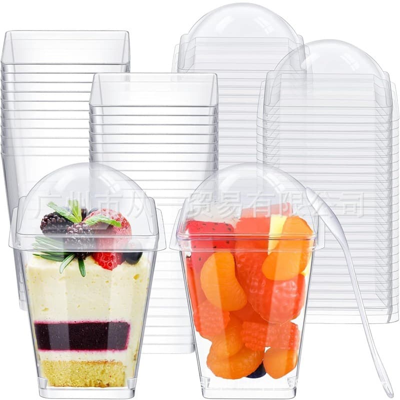 Disposable PS High-Foot Mousse Cup Transparent Plastic Dessert Cup Square Cup Yogurt Parfait Cup Ice Cream Pudding Cup