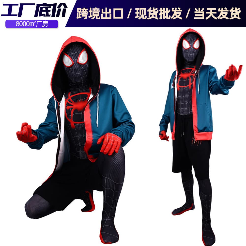 Spider-Man Cos Parallel Universe Little Black Spider Miles Hooded Jacket 3D Anime Cosplay Sweatshirt Shorts