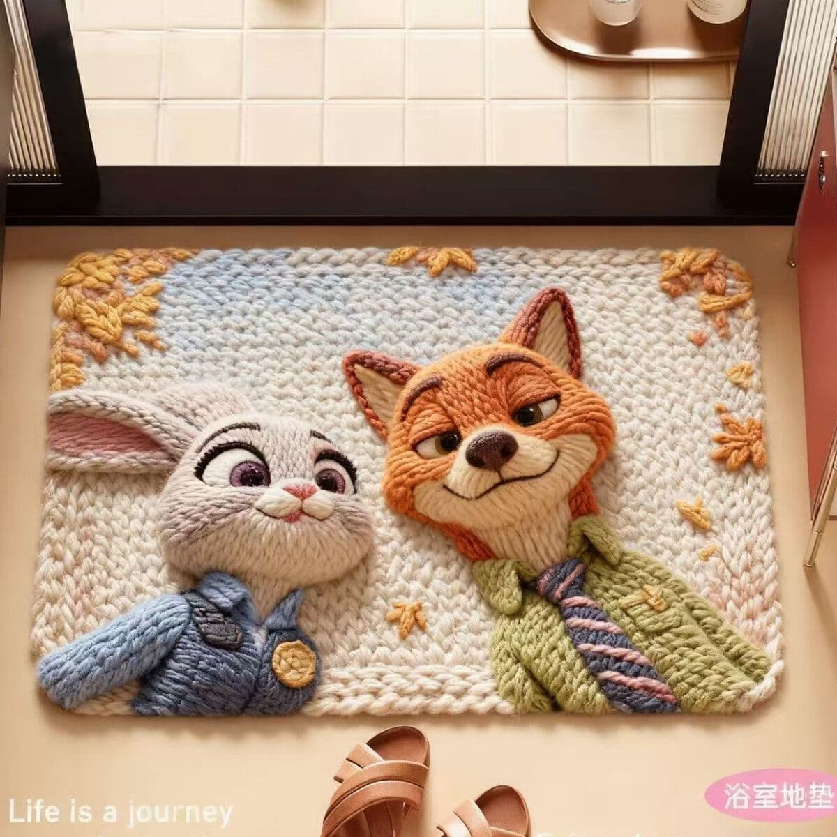 Popular Cartoon Animal City Diatomaceous Earth Floor Mat, Quick-Drying Water-Absorbing Shower Mat, Non-Slip Bathroom Mat for Home Use