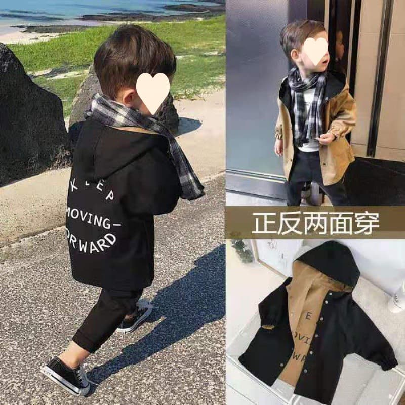 Kids Boys Spring/Autumn 2022 New Reversible Children Mid-Length Windbreaker Baby Boys Hooded Coat