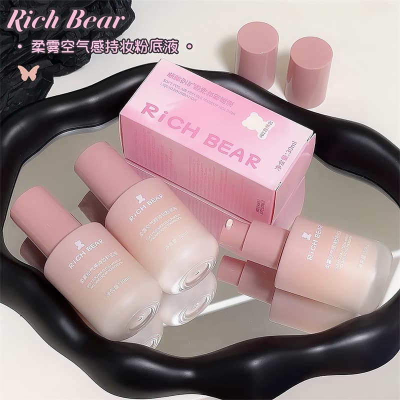 RichBear Soft Mist Airy Long-lasting Liquid Foundation Oil Control Brightening Concealer Long-lasting Waterproof and Sweatproof BB Cream Foundation