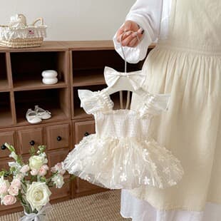 2026 Summer New Sleeveless Bodysuit Dress for Baby Girls Sweet Floral Mesh Princess Dress Infant Full Moon Outfit