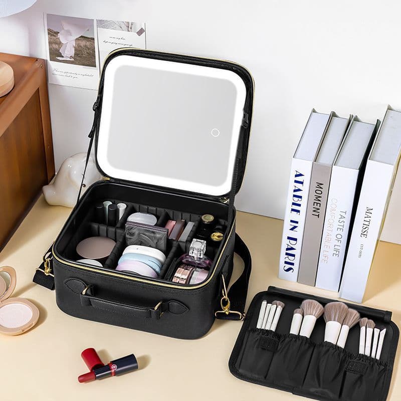 2025 New LED Lighted Mirror Makeup Cosmetic Bag Travel Organizer Multi-Functional Portable Professional Makeup Case