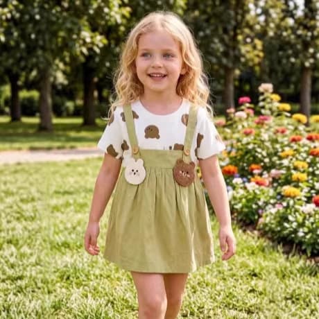 Girls Summer Fashion Dress Baby Girl Dress Wholesale Styles Fake Two-Piece Short Sleeve Cute Dress