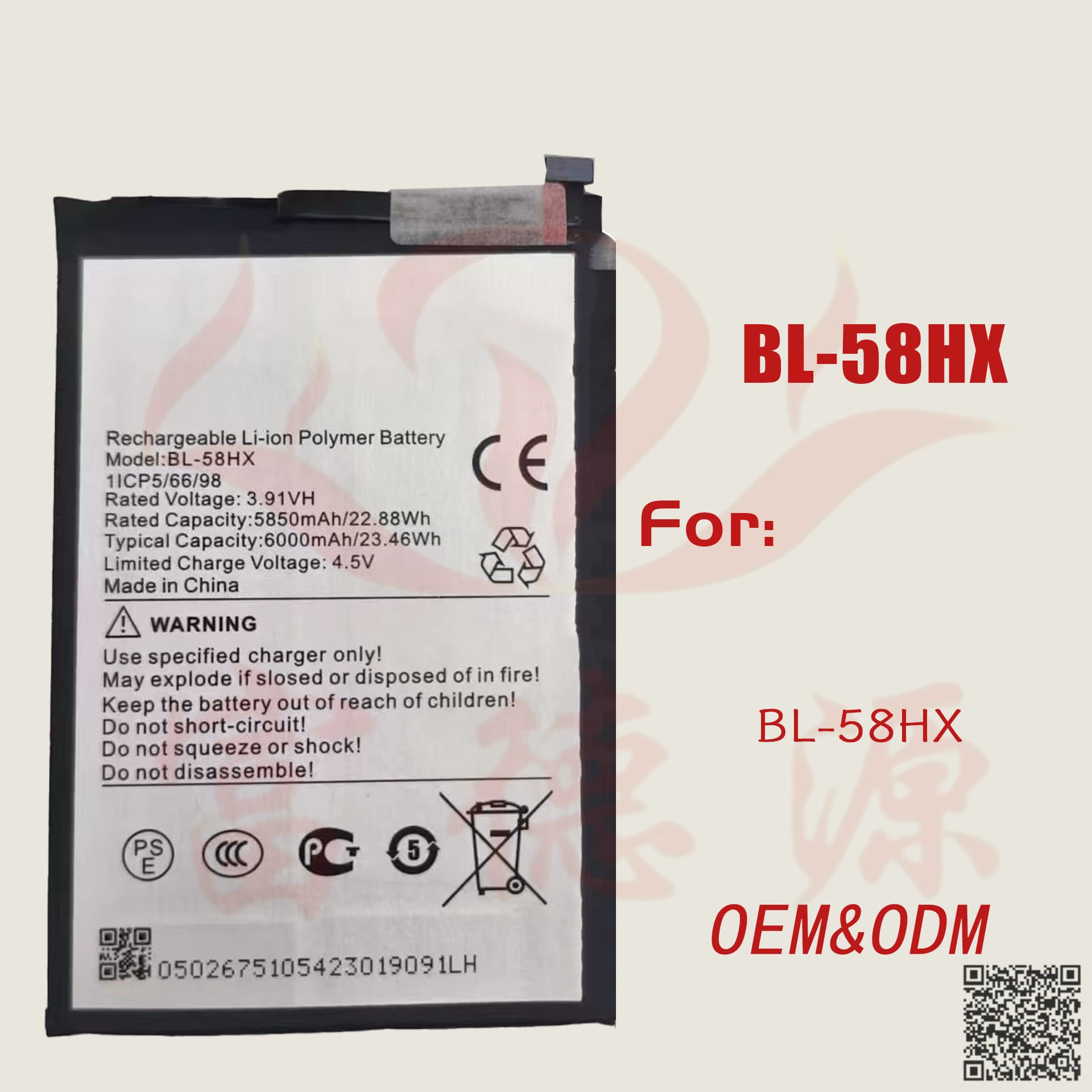 BL-58HX Phone Battery Compatible with Tecno Smart 10 Plus Wholesale bl58hx Battery