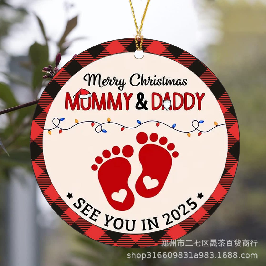 Cross-border Best Seller for Expecting Parents "Meet Baby 2026" Wooden Christmas Tree Ornament Craft