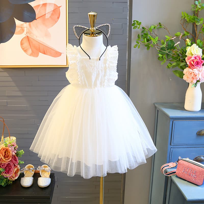 Girls' Sleeveless Stylish Dress 2025 Summer Korean Style Mesh Tulle Princess Dress Baby Puffy Skirt