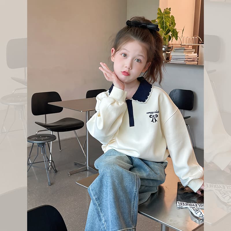 Girls Sweatshirt Spring Autumn Children Polo Collar Top Medium Big Kids Loose Long Sleeve Clothes Girls 2025 Spring Autumn New