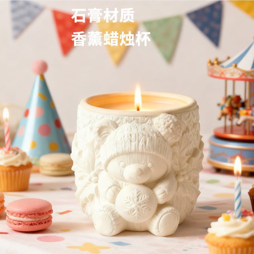 Sweater Cute Bear Gypsum Cup Aromatherapy Candle Creative Gift Decor Ins Style Hand-Painted Cup Unique Birthday Present