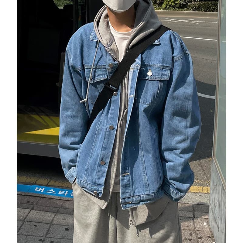 Hong Kong Style Denim Jacket For Men Autumn Casual Clothing Loose Fit Thickened Lapel Top Youth Trendy Brand Versatile Jacket