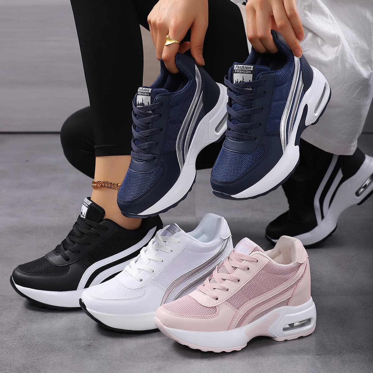 35-42 New Style Height-Increasing Women's Shoes 4CM White Sneakers Spring Autumn Thick Sole Elevator Casual Shoes