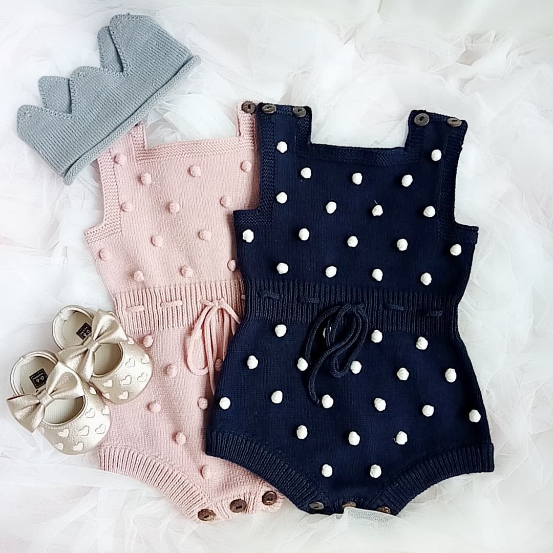 2026 Spring Handmade Wool Ball Baby Infant Knitted Wool One-piece Coveralls Romper Ins Style