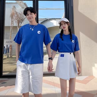 Couple Short Sleeve T-Shirt 2022 New Summer Men's Women's Casual Round Neck Loose Plus Size T-Shirt Set