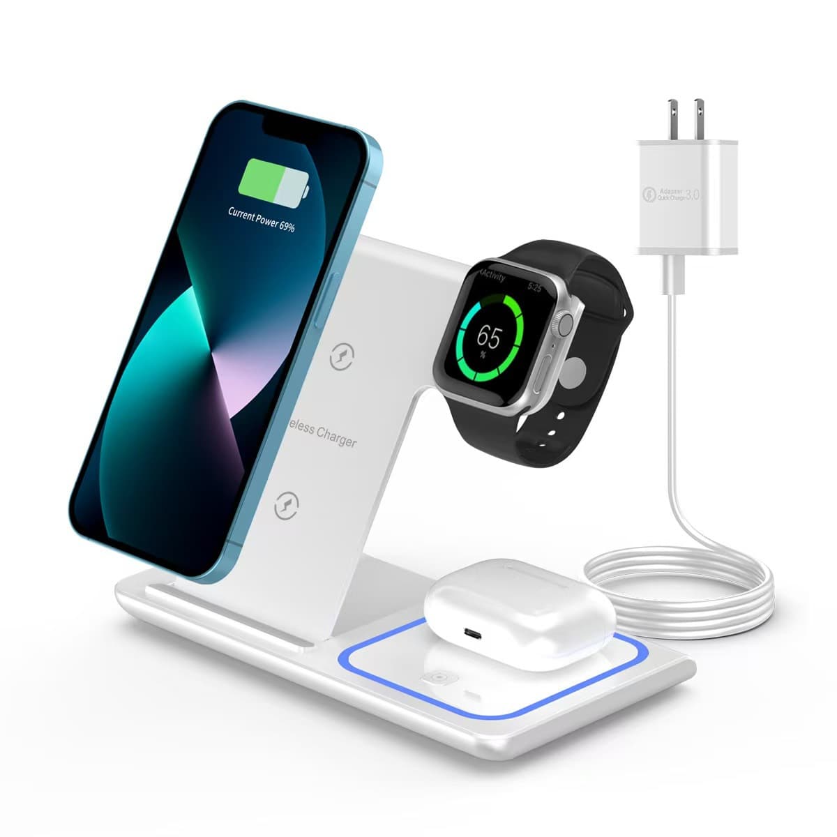 3-in-1 Foldable Wireless Charger 15W Multi-Function Fast Charging for Apple Phone Watch Headphones