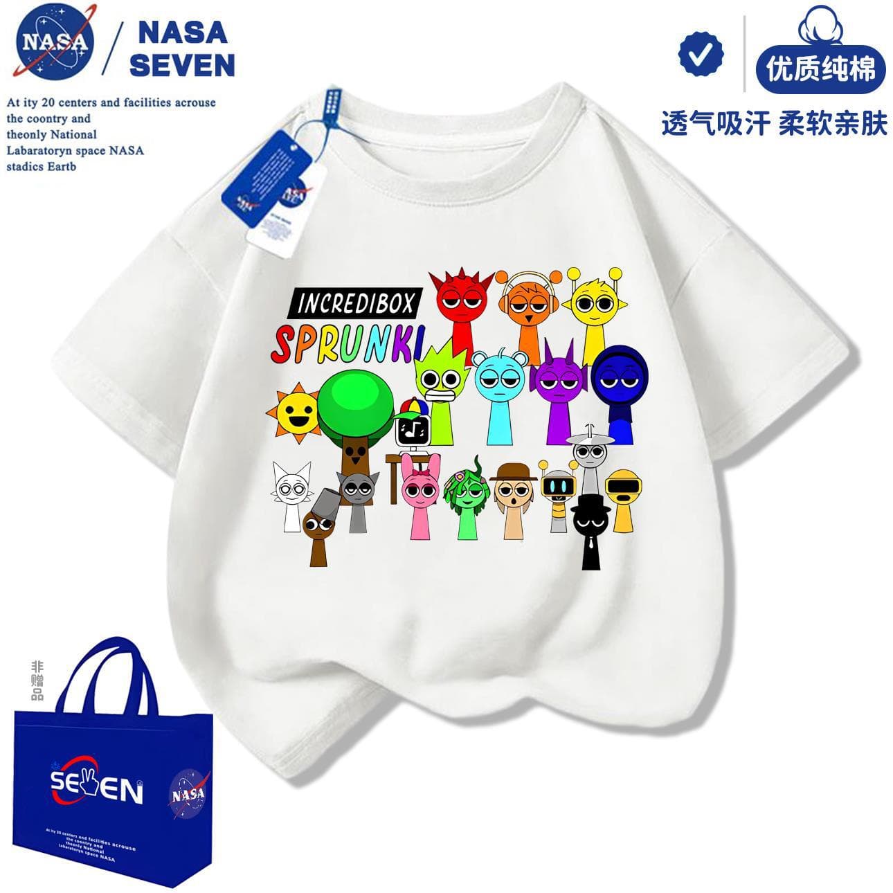 NASA Rhythm Box Kids Clothing Summer Sprunki 100% Cotton T-Shirt Short Sleeve Boys Girls Cute Top