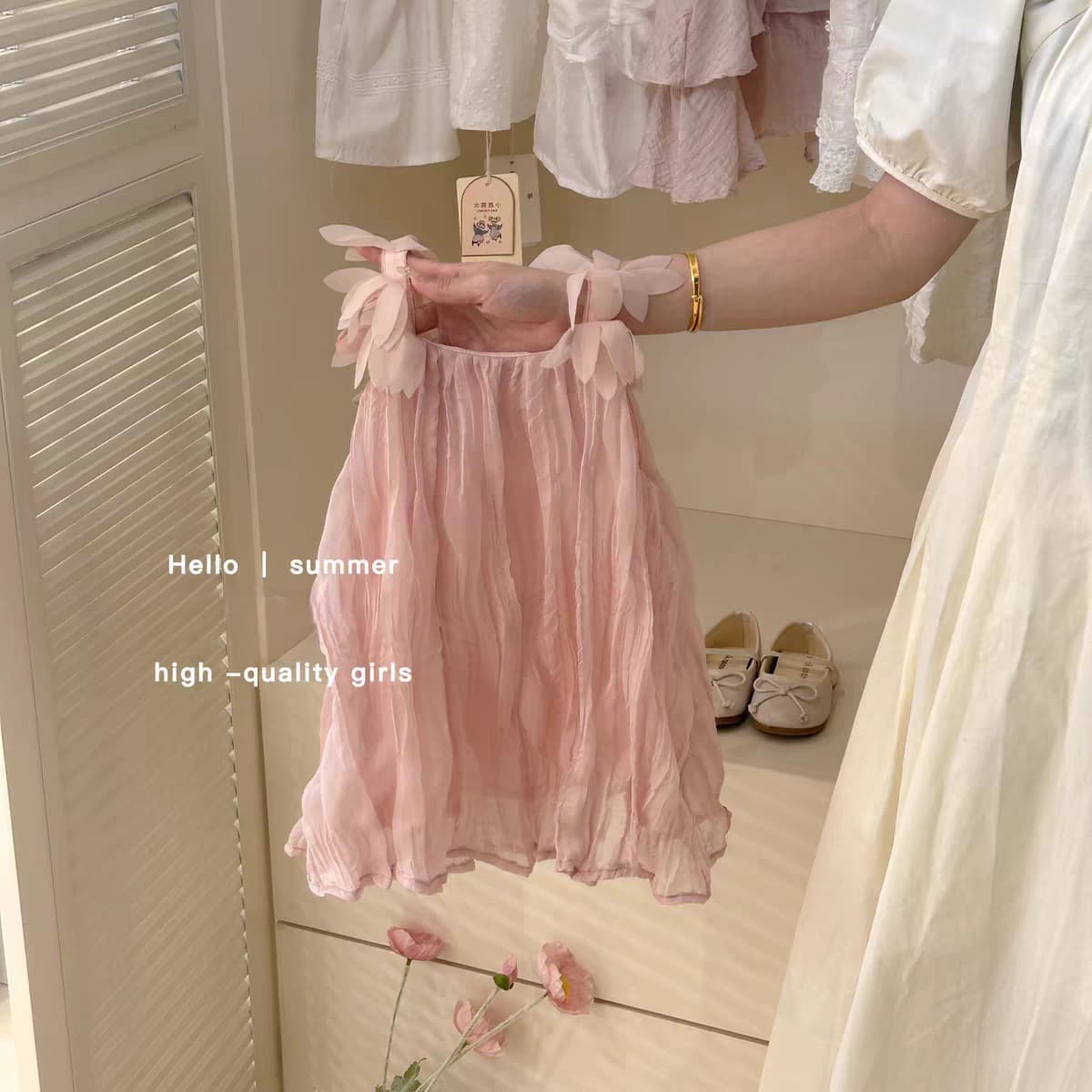 Tian Xiaosi Girls Dress Pink Fairy Dress Summer Baby Sweet Princess Dress Sleeveless Strap Dress