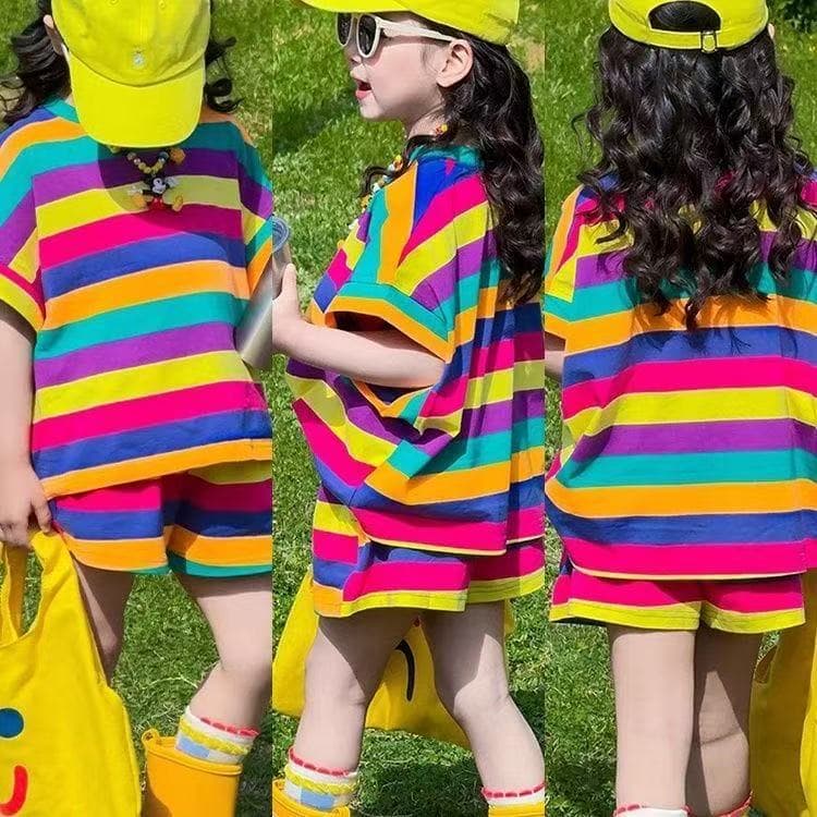 Girls Summer Suit 2026 New Children's Summer Suit for Girls and Big Children Great-looking Dopamine Outfit Children's Clothes Short Sleeve Shorts