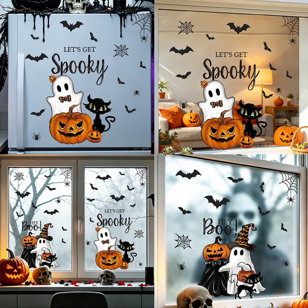 Halloween ghost pumpkin witch shape series glass window stickers electrostatic transparent glass stickers decorative window stickers wholesale