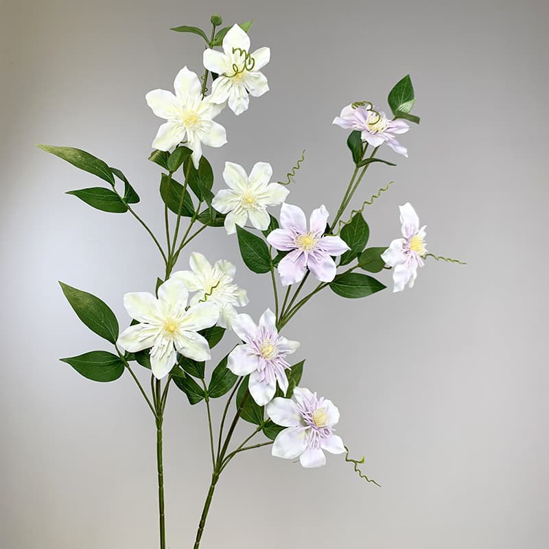 High-Quality Artificial Double-Petal Clematis Single Stem Fake Flowers for Wedding, Hotel, Home Flower Arrangements Wholesale