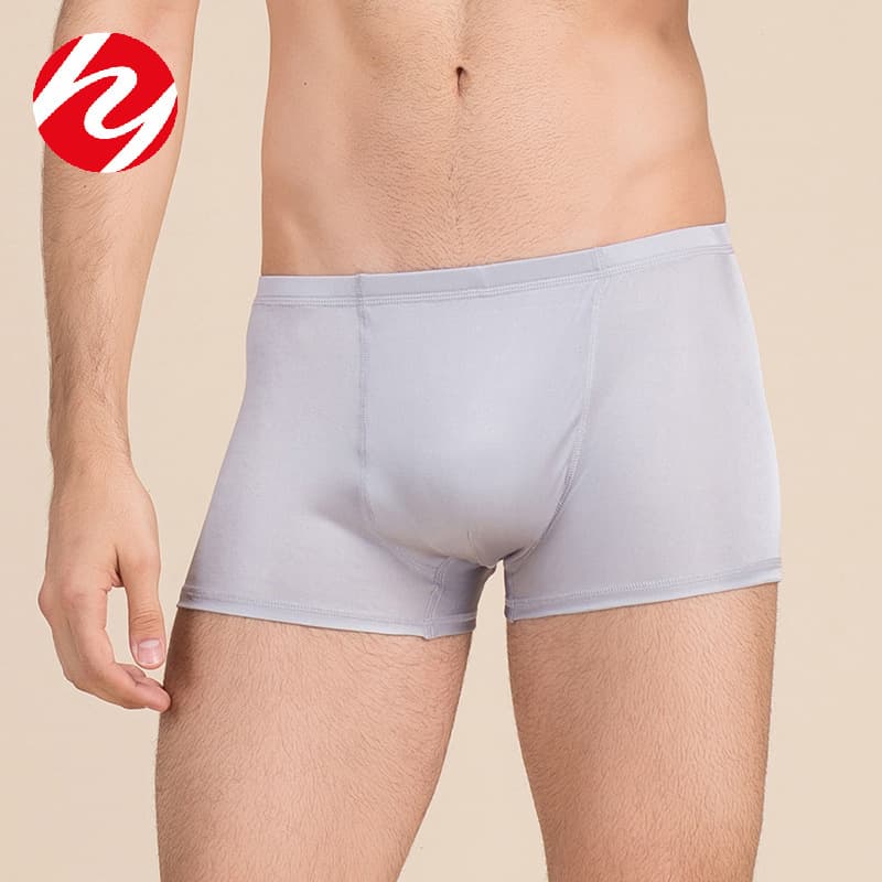 Huaye Men's Solid Color Silk Double-Sided Knitted Underwear Mulberry Silk Mid-Rise Boxer Briefs Plaid Breathable Large Size Shorts