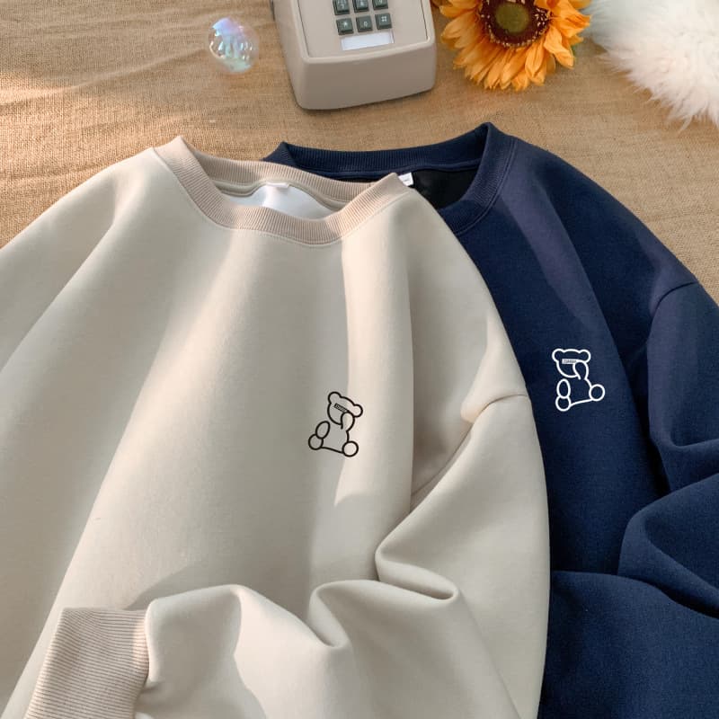 2025 Autumn New Hot Stamping Plus Size Heavyweight Chinese Cotton Composite Round Neck Solid Color Casual Sweatshirt --【Special Price】