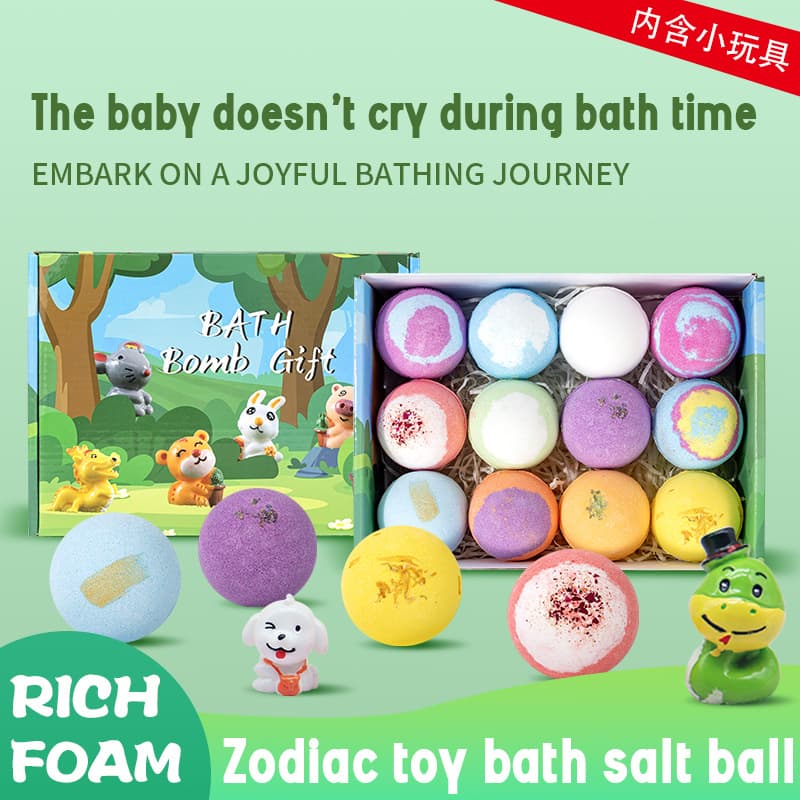 Cross-border Stock Toy Bath Bomb Gift Set 60g*12 Box Set Zodiac Bubble Bath Balls for Children