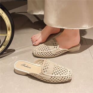 Clearance~ Casual Women's Sandals Summer Breathable Hollow Toe Half-Slip Versatile Mesh Outdoor Slippers
