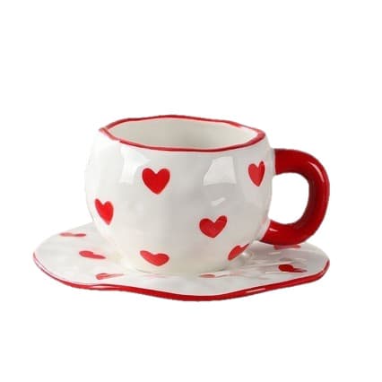 Korean ins style small fresh plaid ceramic coffee cup and saucer, hand-painted irregular cup and saucer, afternoon tea mug