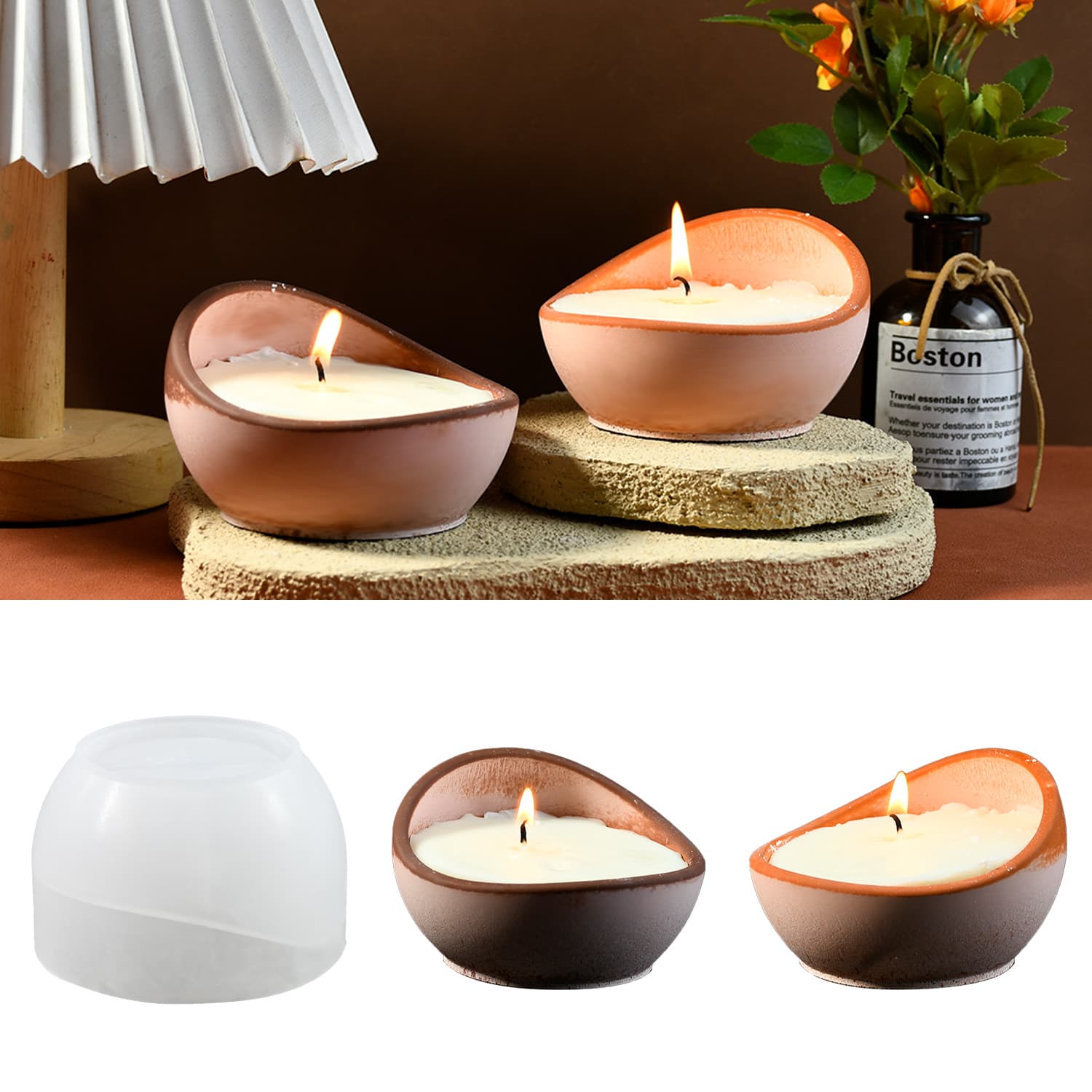 New DIY Mold Semi-Circular Cradle Bowl Candle Holder Mold Ins Plaster Succulent Pot Silicone Mold Cross-Border