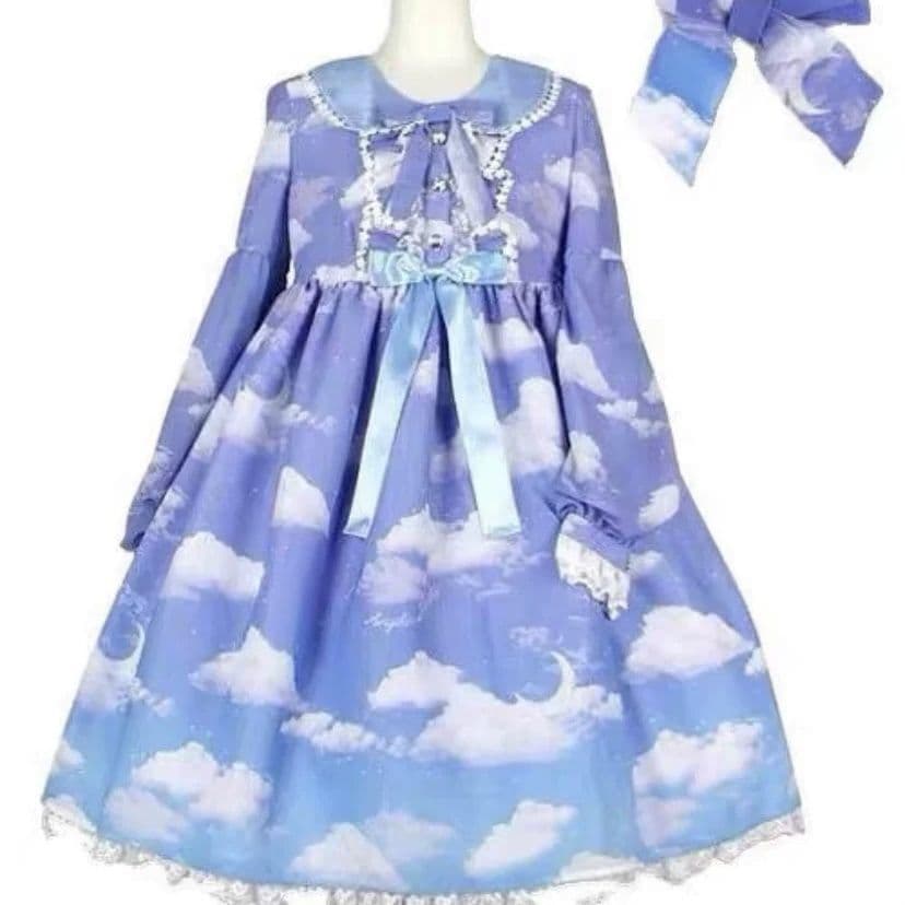 [Authentic Proxy] Brand New AP Gradient Cloud OP JSK + Side Clip Falling Small White Cloud Japanese Brand Lolita Proxy