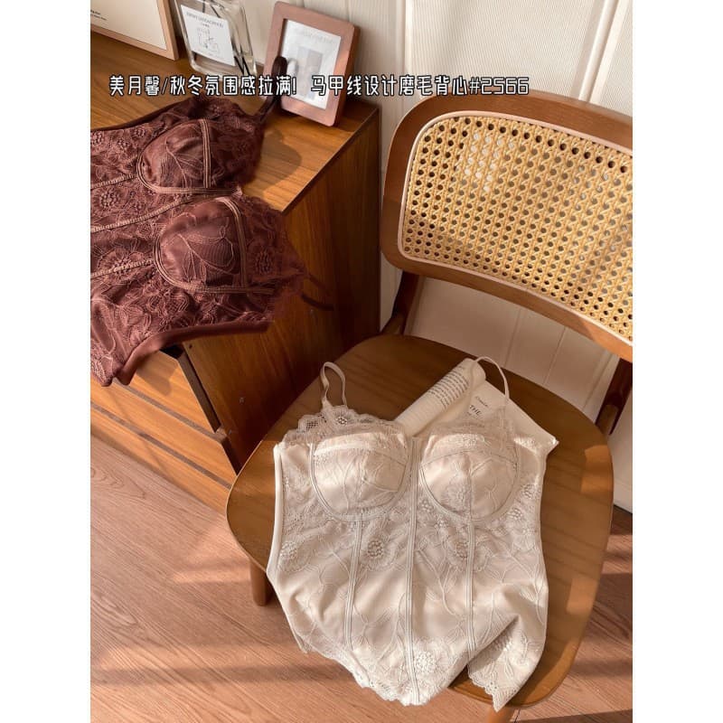 2025 Autumn New French Retro Lace Bone Line with Padded Waist-Cinching Straps New Inner Layer Underwear Tank Top