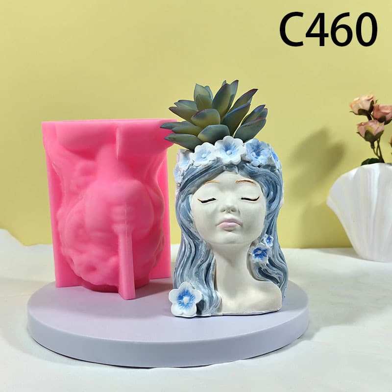 Artistic Wreath Long Hair Female Flower Pot Silicone Mold Handmade DIY Plaster Resin Succulent Decoration Mold C460