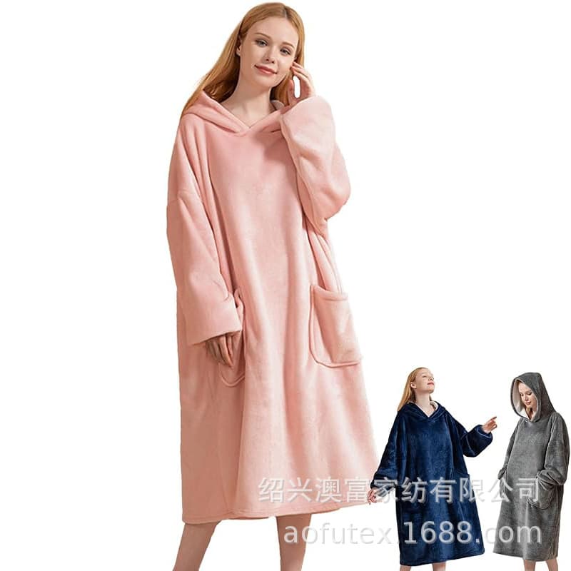 Winter Flannel Hooded Blanket Thickened Double-layer Fleece Pullover Style Cold-proof Extended Home Lazy TV Blanket
