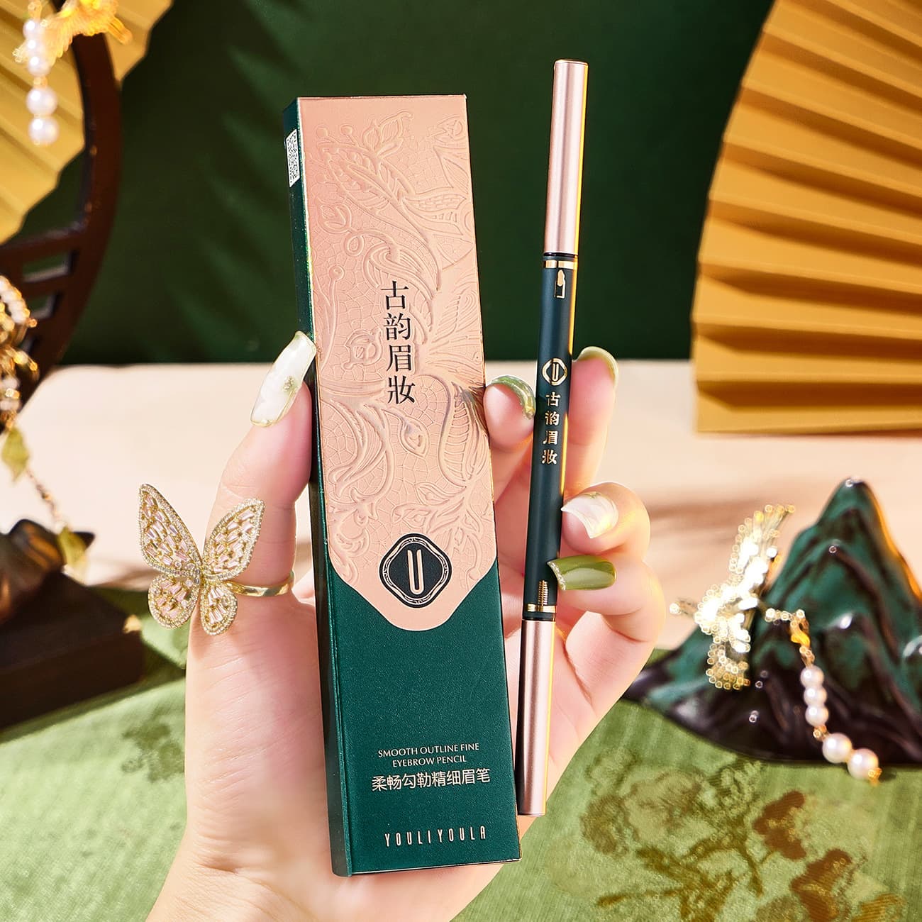 Yuli Yula Dual-Ended Ultra-Fine Eyebrow Pencil, Ancient-Style Knife-Cut Eyebrow Pencil, Waterproof, Sweatproof, Smudge-Proof, Genuine Triangle Eyebrow Pencil