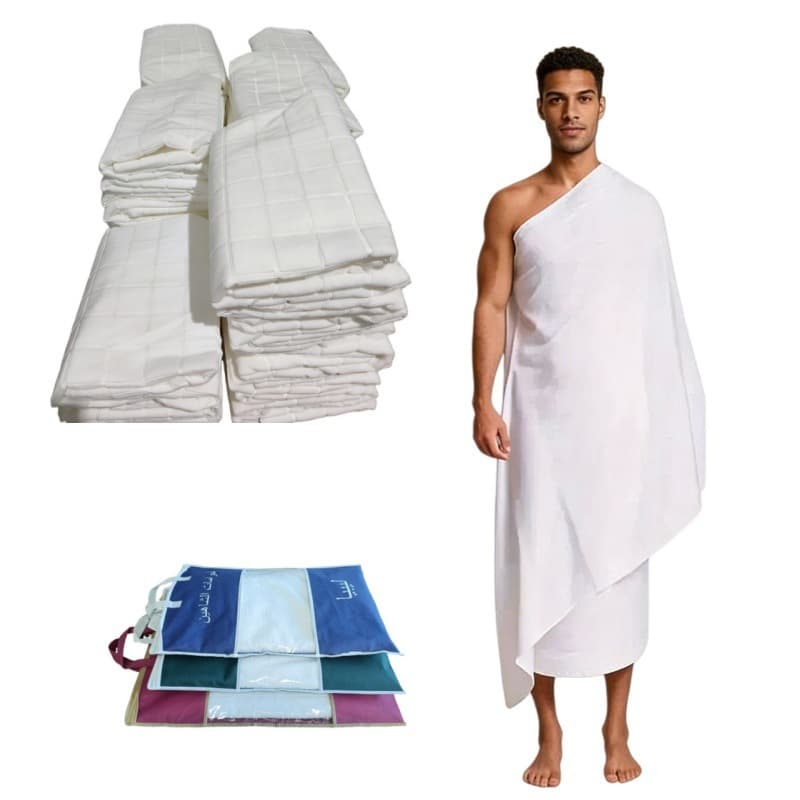 Wholesale White Ihram Hajj Towel Set with Storage Bag for Adults