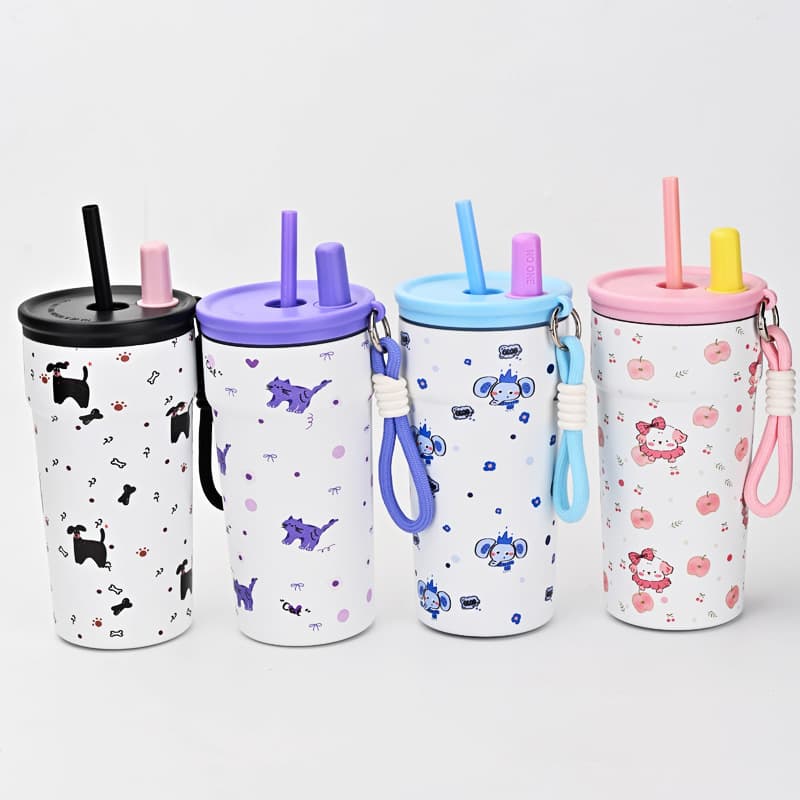 New 316 Stainless Steel Ice Cup Large Capacity Outdoor Car Portable Thermos Cup Cute Cartoon Straw Cup