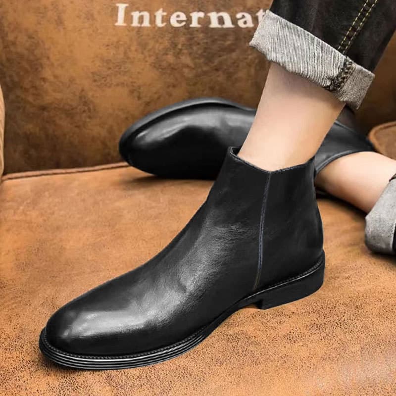 Genuine leather business casual high-top leather shoes, black retro Chelsea boots, British style versatile mid-top boots, men's first layer cowhide.