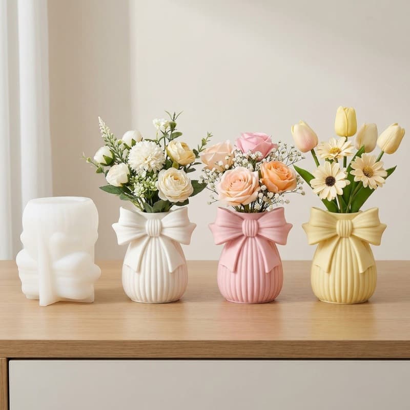 Bow striped flowerpot silicone mold vase gypsum cement mold home furnishings mold