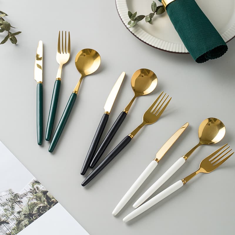 Ceramic Handle Stainless Steel Knife Fork Spoon Nordic Light Luxury Long Ice Coffee Fruit Dessert Spoon Home Western Tableware Set