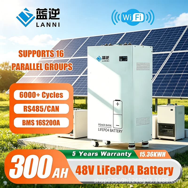 Solar home energy storage cabinet large capacity 48V51.2V300AH 15KWH lithium battery photovoltaic panel power generation bottle