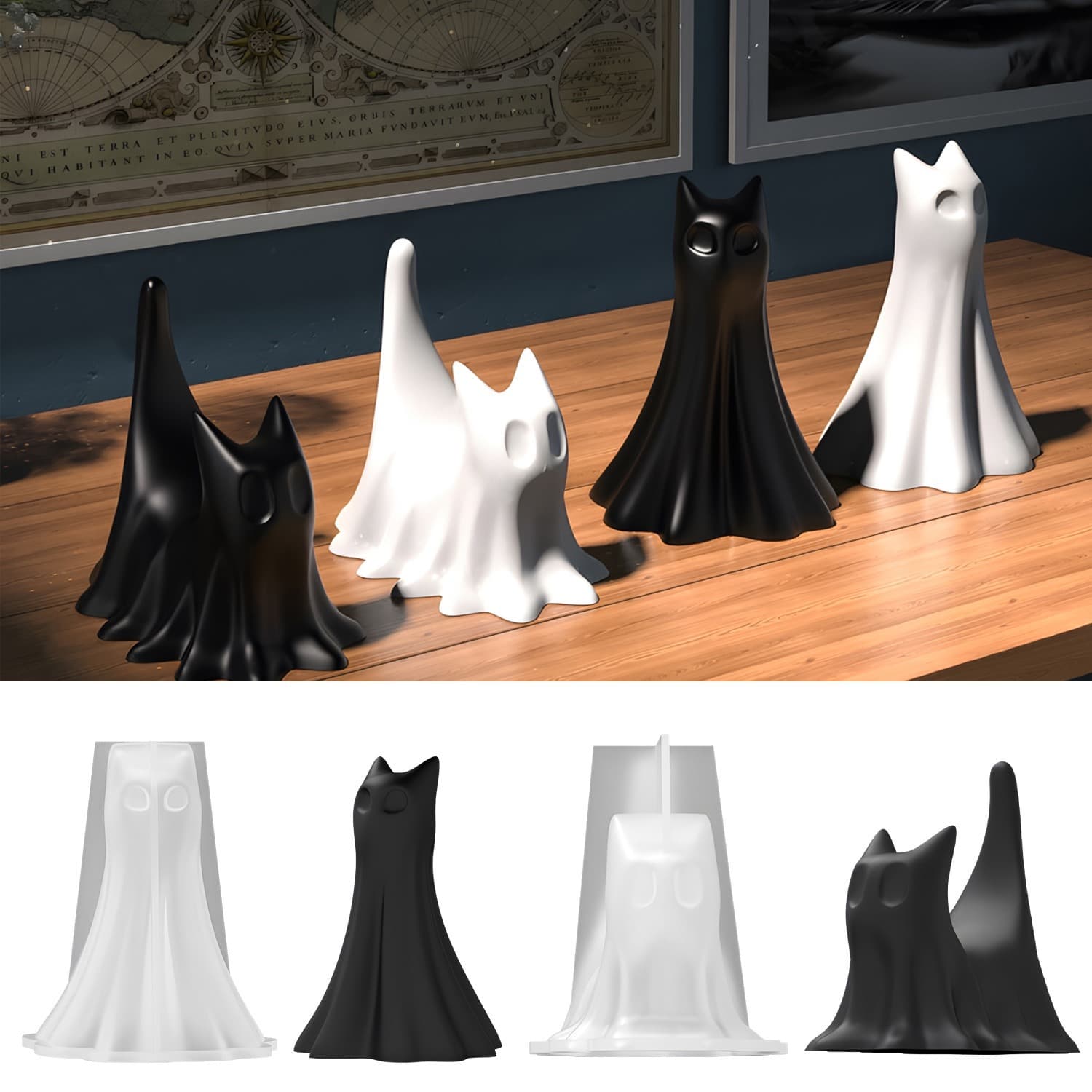 Deyilife DIY Glue Mold Halloween Ghost Cat Doll Ornaments Silicone Mold Plaster Candle Mold
