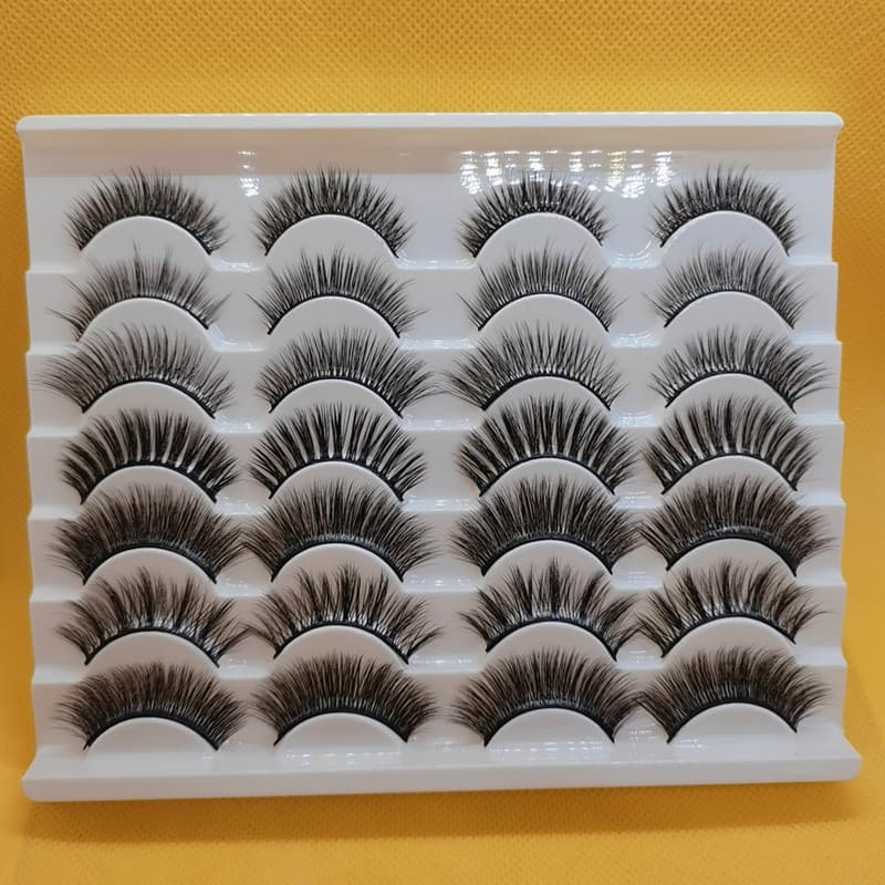 Cross-border supply of naturally long, cross-thick, 3D multi-layered false eyelashes, 14 pairs of eyelashes support