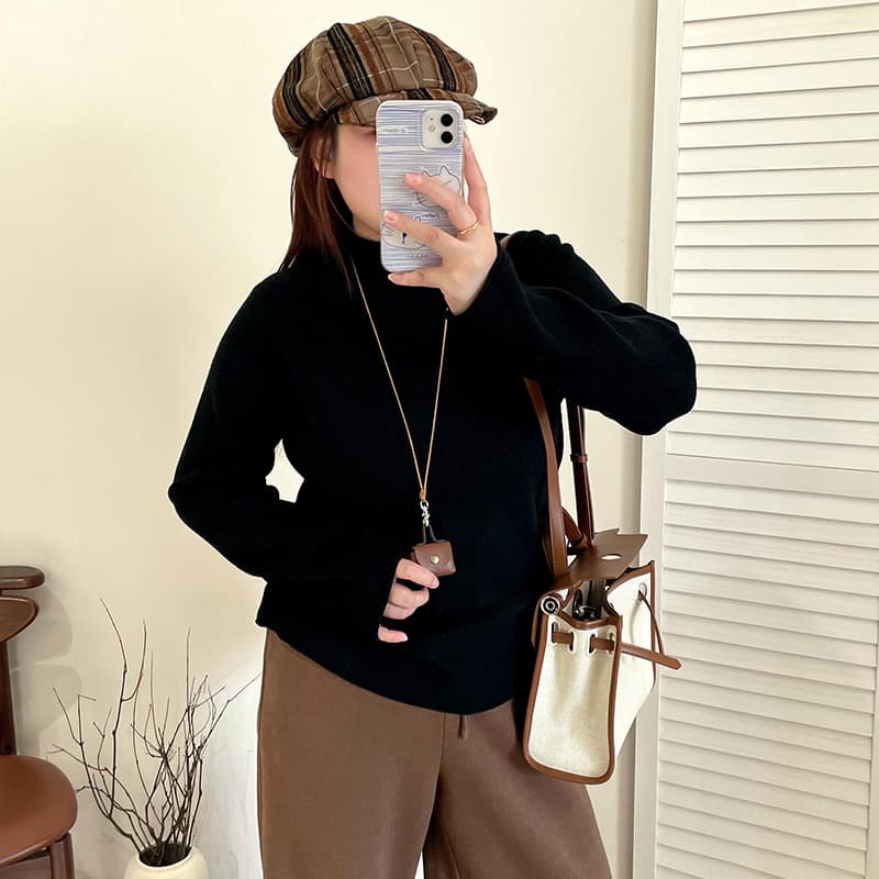 Plus Size Women's High Neck Sweater, Long Sleeve Base Layer, Winter 2025, for Curvy Women, Inner Wear Knitwear 22687
