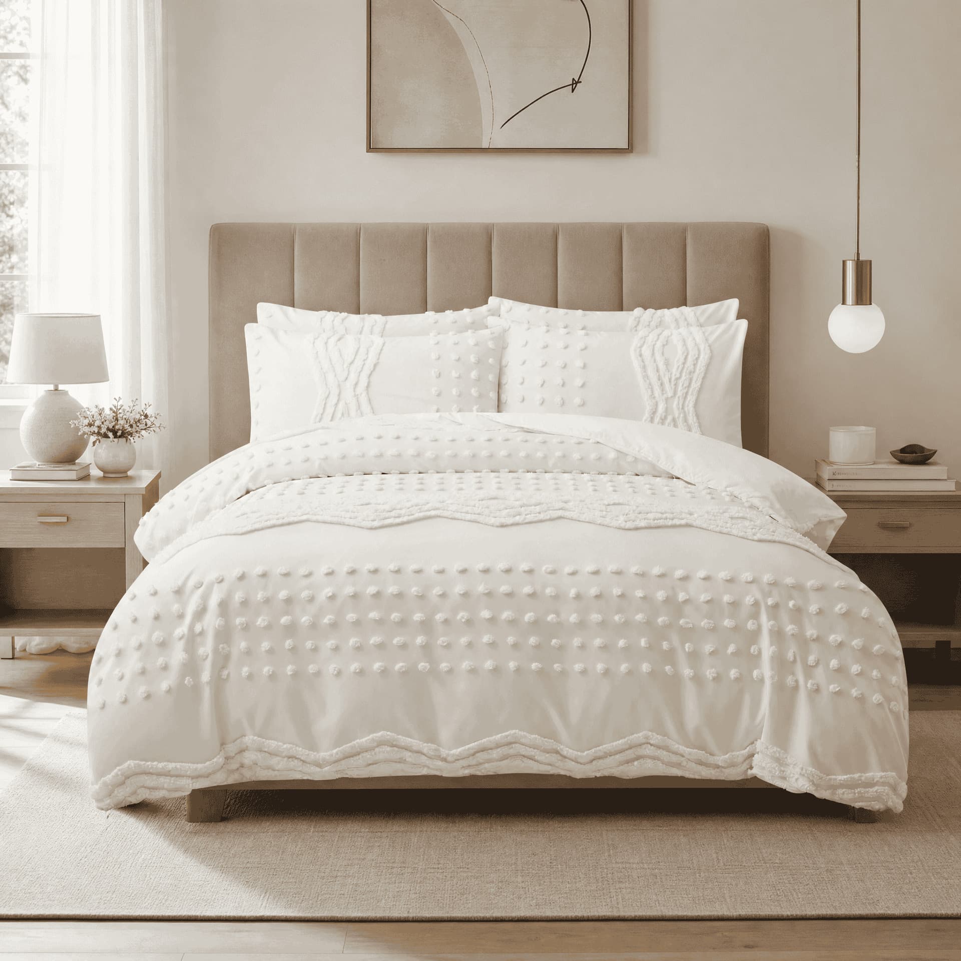 Tufted 3-Piece Boho Style Solid Color Cut-Out Bedding Set for Cross-Border Amazon, Factory Wholesale